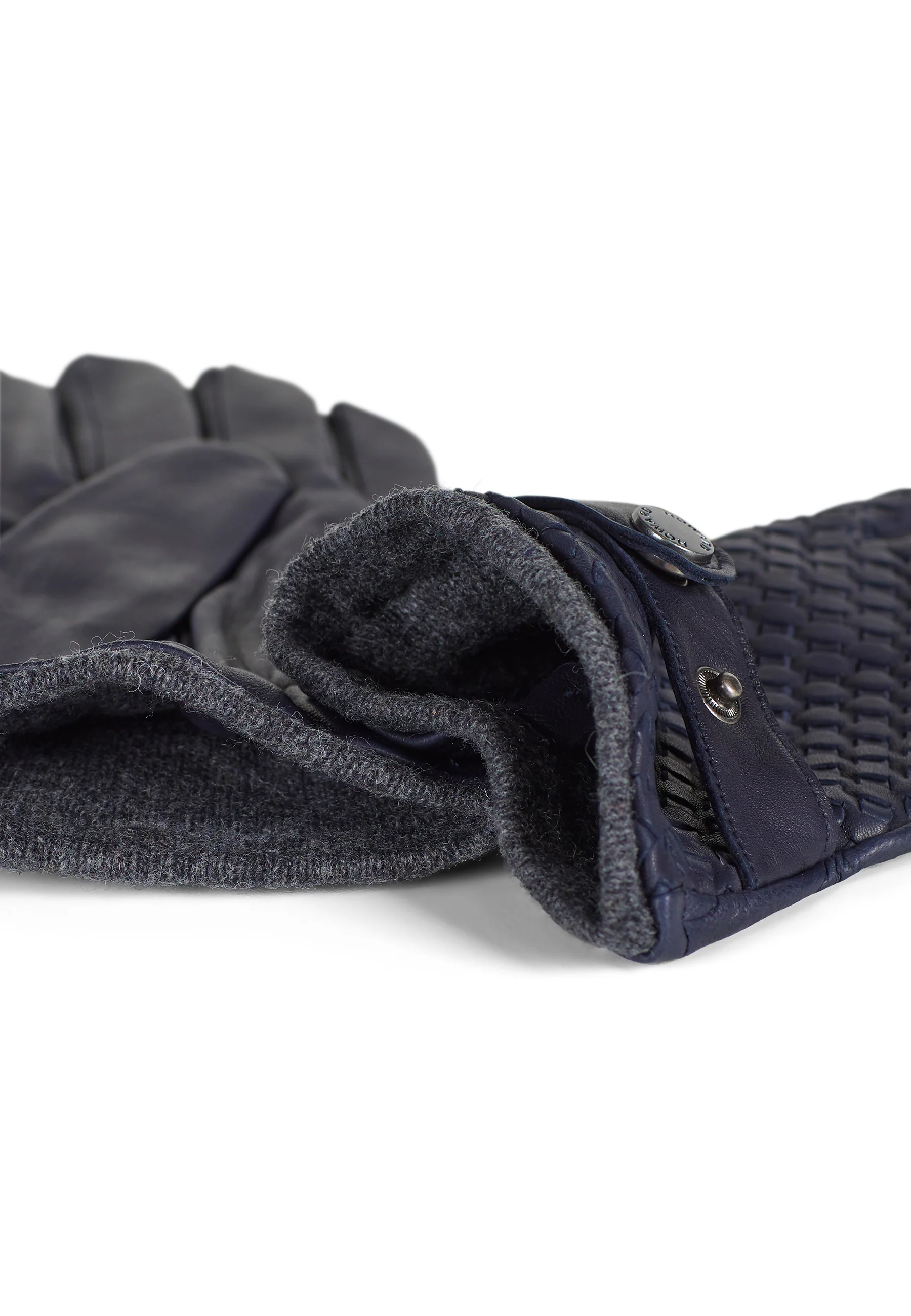 Leather Braided Gloves Axel Navy - Image 3